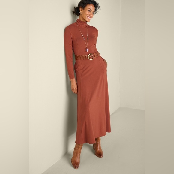 Soft Surroundings Jackie Knit Maxi Dress Henna Brown Turtleneck Size Large Tall - Picture 4 of 10